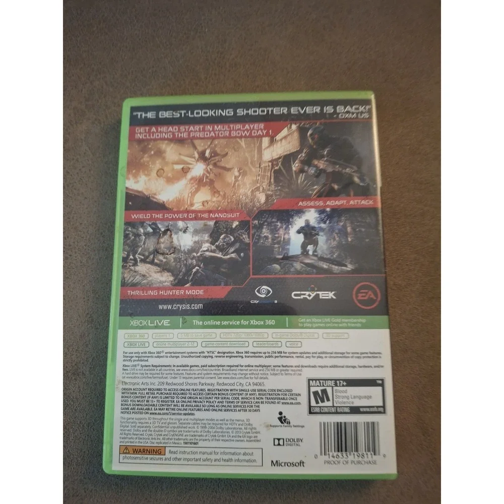 Crysis 3: Hunter Edition (Xbox 360) Complete With Manual CLEAN DISC Horror